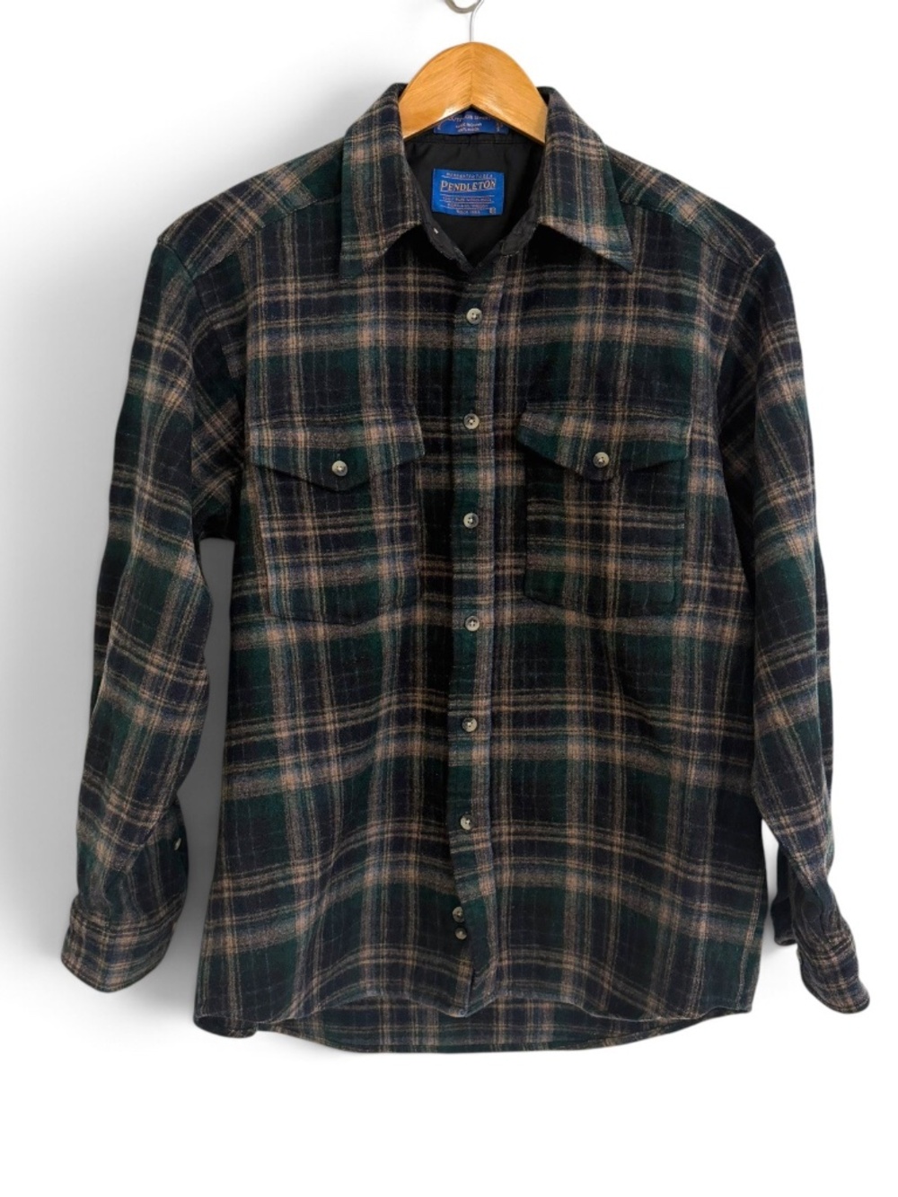Pendleton Virgin Wool Outdoor Shirt Men’s M Green Plaid Retro READ Measurements